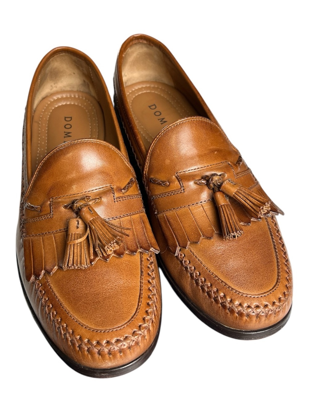 Domani Cognac Leather Tassel & Fringe Loafers for Men